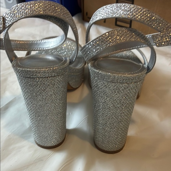 Glamorous Silver Glitter Heels with Ankle Strap - Picture 10 of 10
